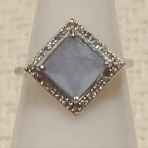 *BP #3350 Genuine Blue Quartz on Rhodium Band Size 7.25 Ring BRAND NEW